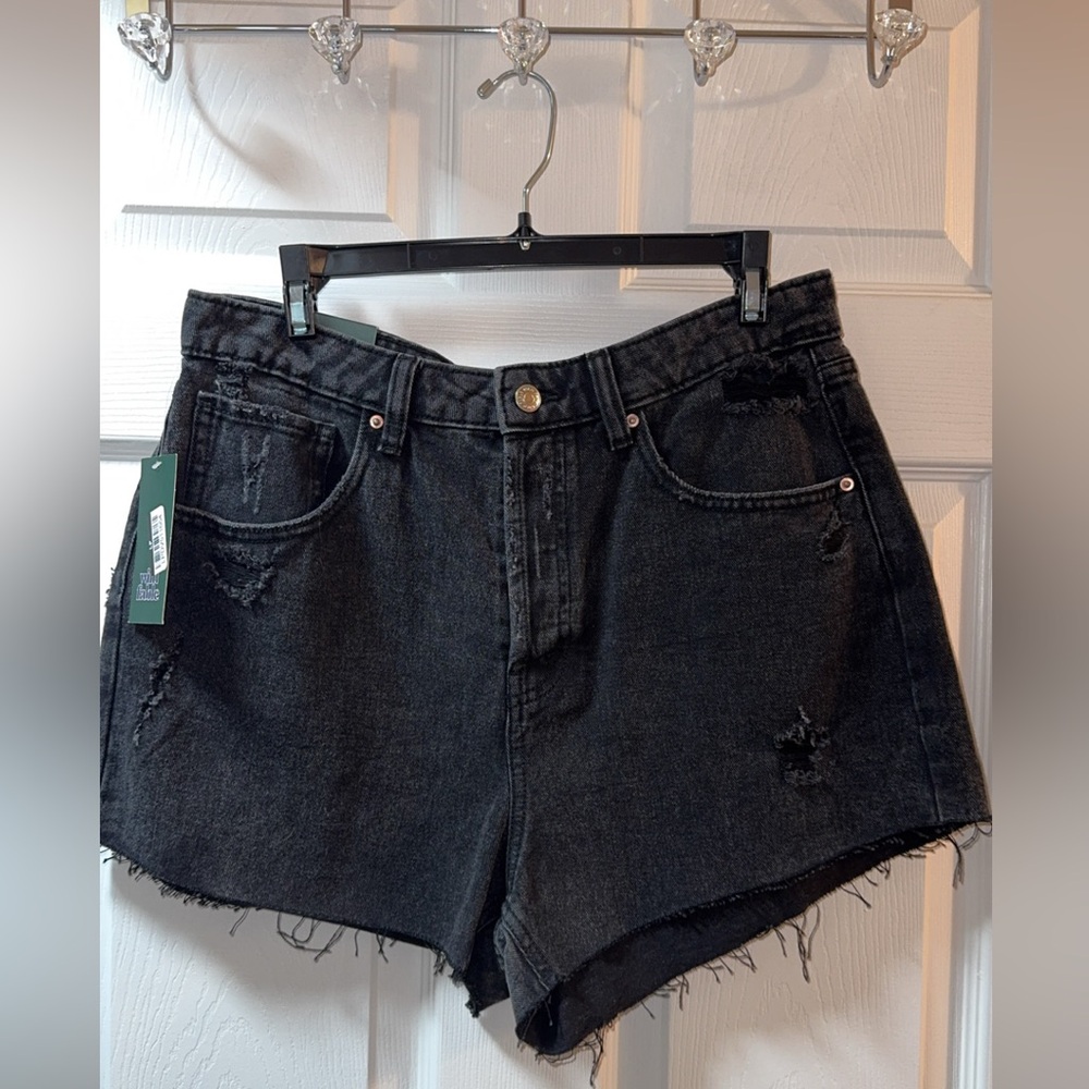 Black Distressed Denim Shorts
